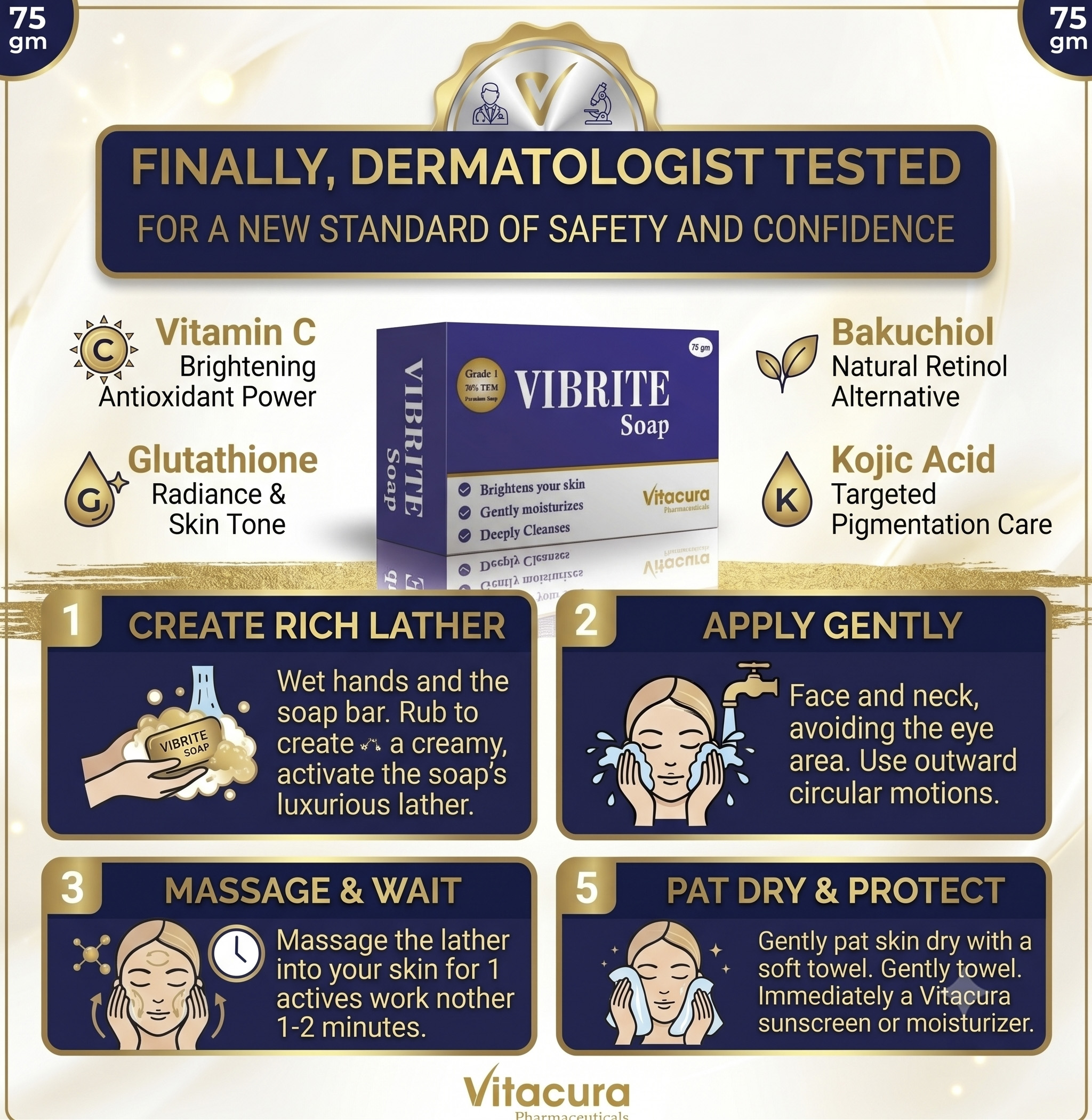 Vibrite Soap with L-Glutathione, Kojic Acid, Vitamin C & Bakuchiol | Brightening & Cleansing Soap for Dark Spots & Uneven Skin Tone | For Men & Women - Image 11