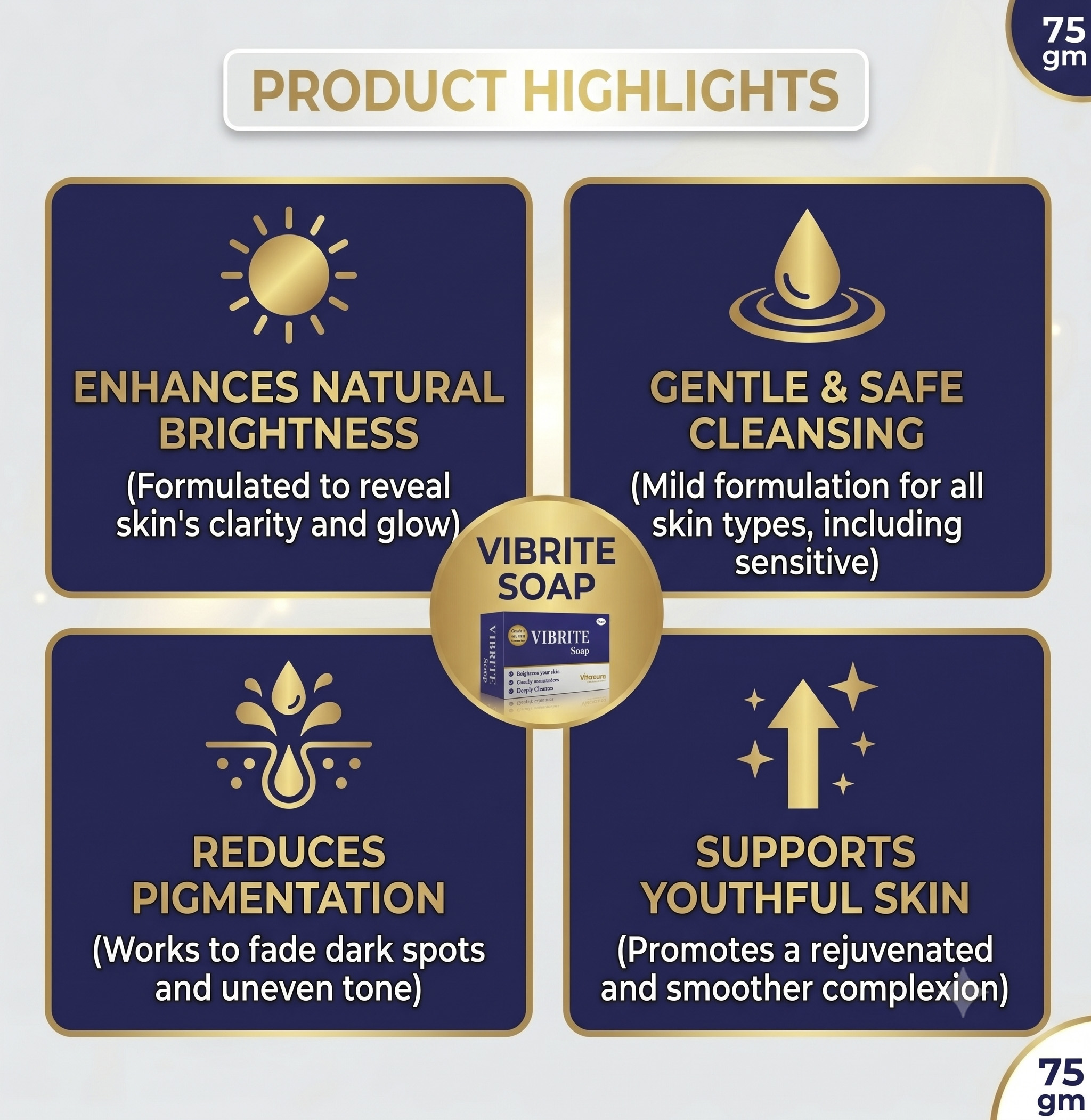 Vibrite Soap with L-Glutathione, Kojic Acid, Vitamin C & Bakuchiol | Brightening & Cleansing Soap for Dark Spots & Uneven Skin Tone | For Men & Women - Image 5